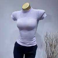 Women'sTurtleneck Ribbed Knit Slim Fit Crop Top Casual Basic T-Shirt Tight Knit Sexy Fitted Cropped T-Shirt - Image 4