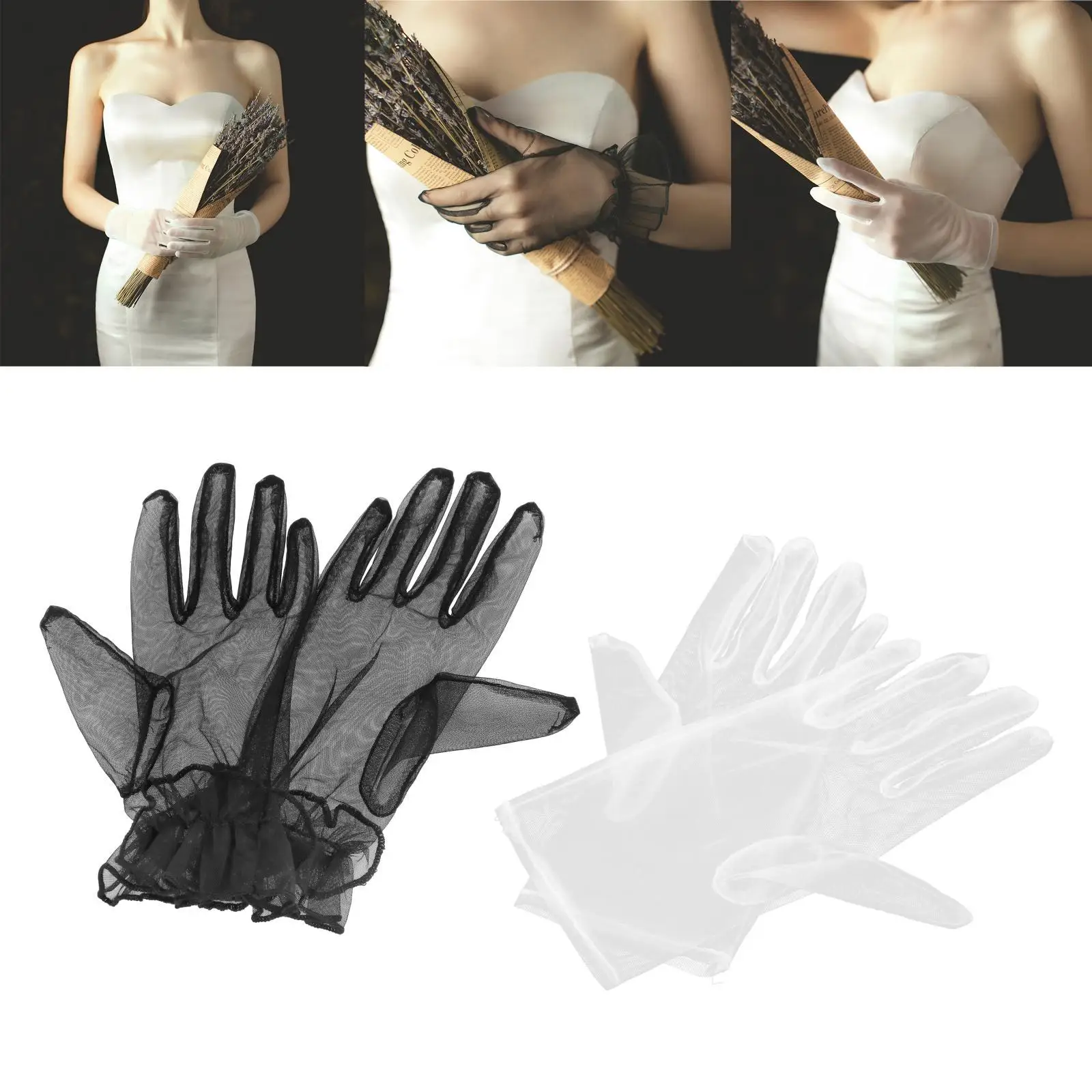 Fashion Bridal Gloves Lady Wrist Length Thin Full Finger Mittens Bride Wedding