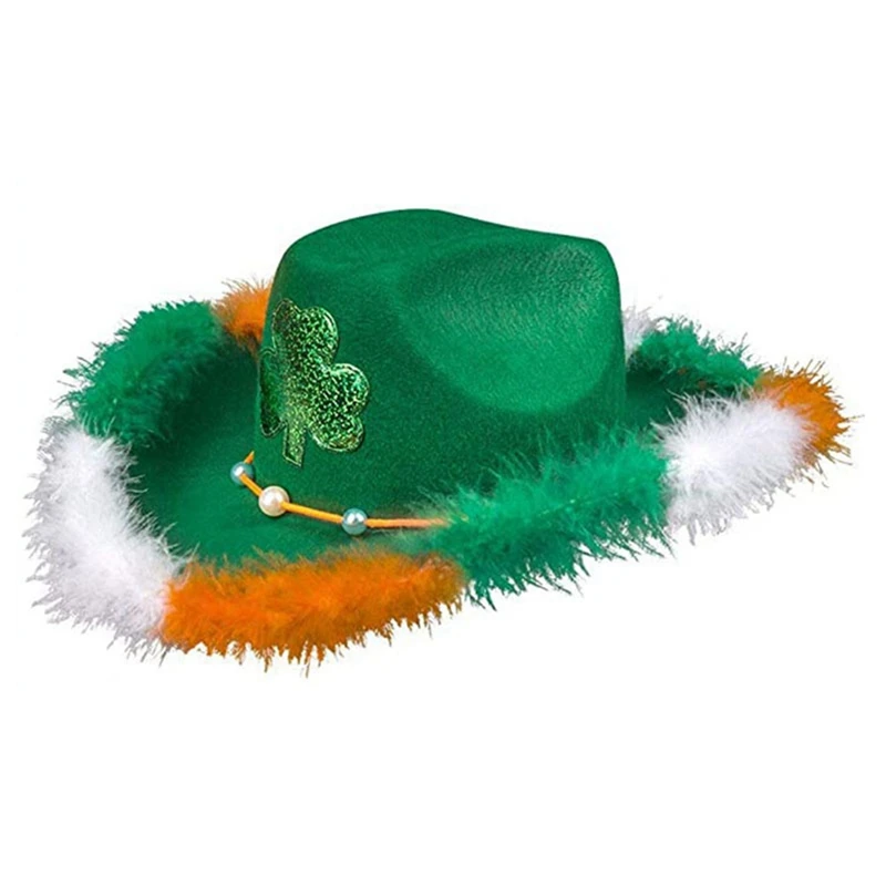 

1 PCS St. Patrick's Day Shamrock Western Cowboys Hat Decoration Costume Accessories Green Cloth For Party Festival Decor