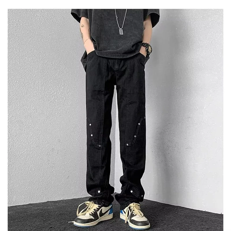 

Man pants Black Streetwear Embroidered Low Rise Casual Jeans Y2K Trousers Straight Hip Hop Alt Denim Pants Hip-Hop Pants 2023