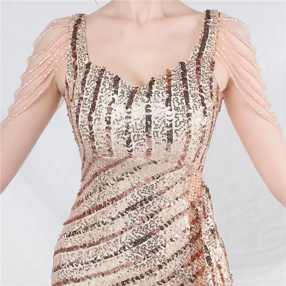 Женское вечернее платье-Русалка DEERVEADO с разрезом, блестками и бисером