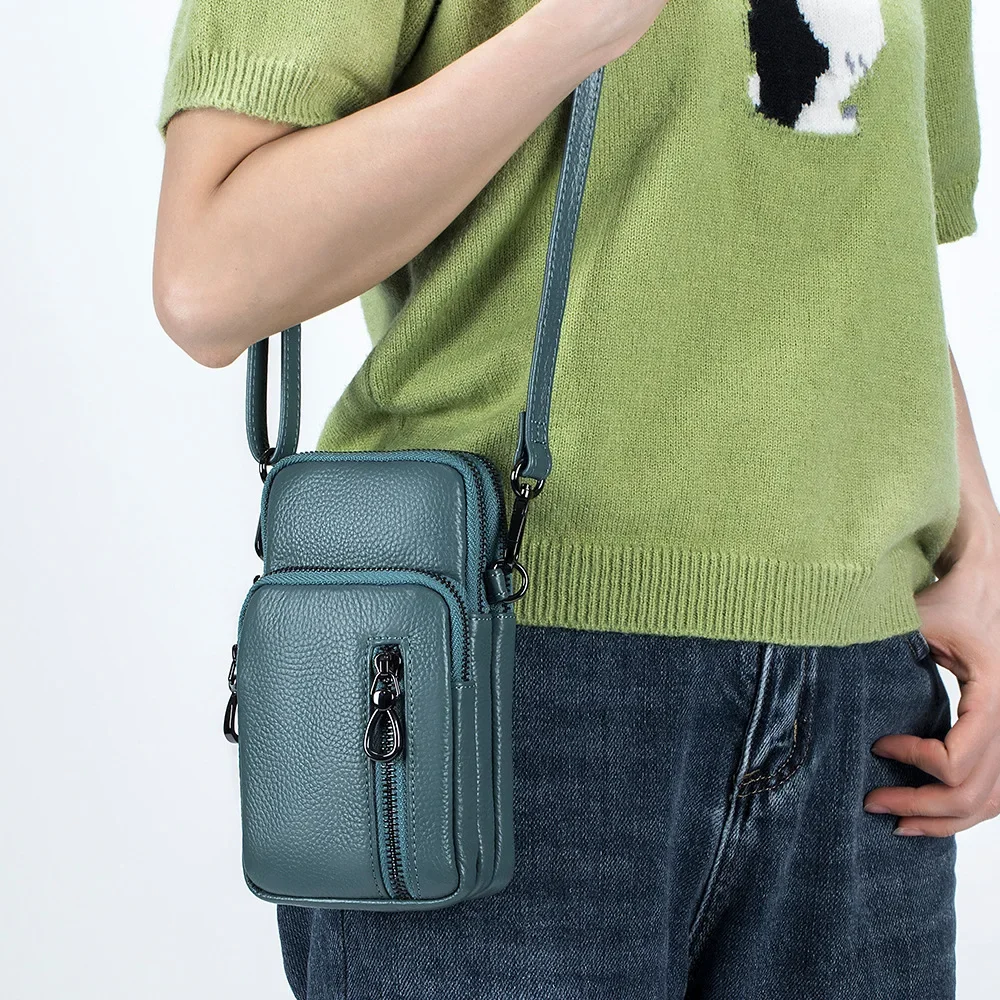 Lightweight Crossbody Messenger Bag, Women's Cow Leather Small Shoulder Purse, Multi Compartment Pocket, Vertical Phone Bag 3