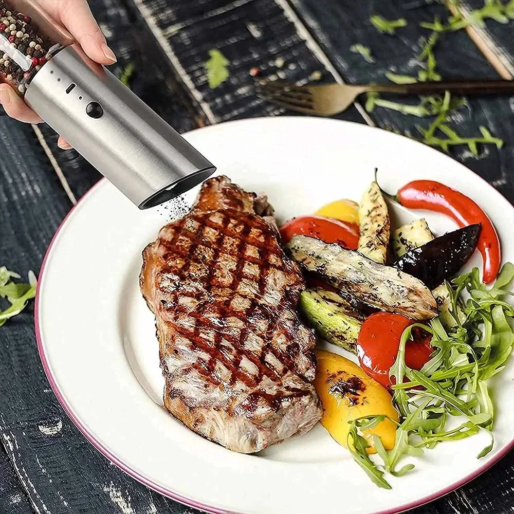 ZaiXiao Electric Salt and Pepper Grinder USB Rechargeable Eletric Pepper Mill Shakers Automatic Spice Steel Machine Kitchen Tool 5