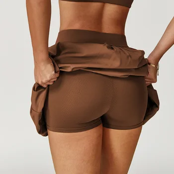 Women Sports Skirts High Waist Yoga Tennis Shorts Dress With Pocket Running Golf Skirt Quick Dry Breathable Belt Safety Pants