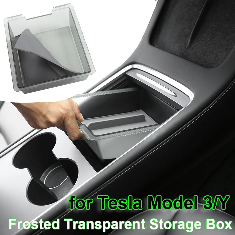 

for Tesla Model 3 Y 2023 Accessories Center Console Storage Box Central Control Translucent Organiser Case with Silicone Pad