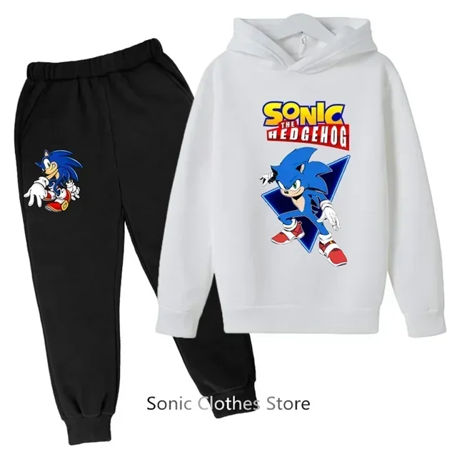 thumbnail image 1 of Conjunto de sudadera con capucha Sonic para niños, primavera y otoño, 2 piezas, bonitos trajes con capucha para niños y niñas de 3 a 14 años, 1 of 5