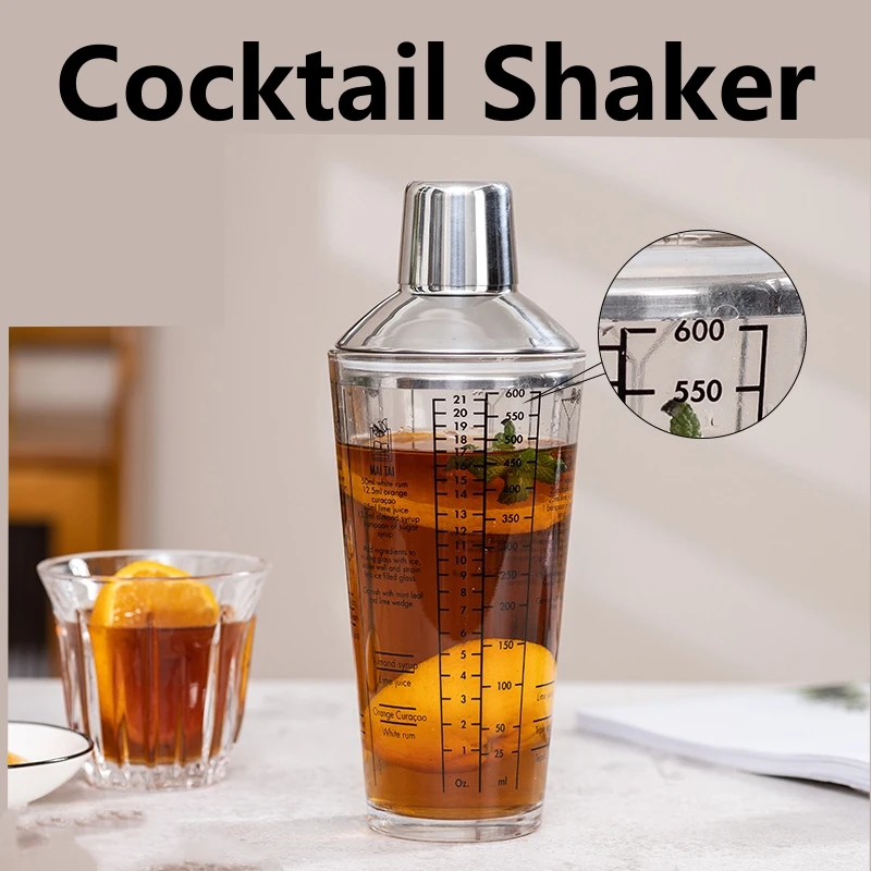 400/600ml Cocktail Shaker Glass Transparent Cup Mixing Wine Glass Party Bar Bartender Hand Cocktail Steel Bartender Tools cocktail shaker