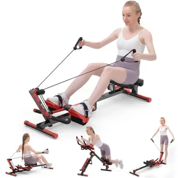 Rowing Machine, 4 in 1 Rowing and Ab Machine with 2 Levels of Workout Resistance, Quiet & Foldable Rower Machine with 3 Adjusta 1