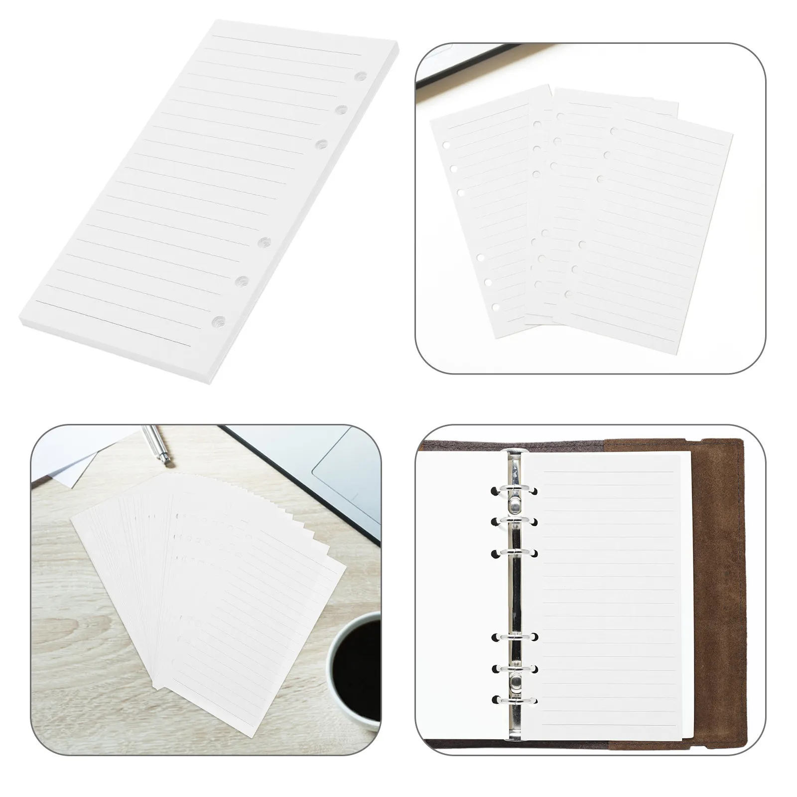 45매 A6 6공 루즈리프 용지 리필, 줄지어 있는/격자형 노트 바인더 속지, 사무..