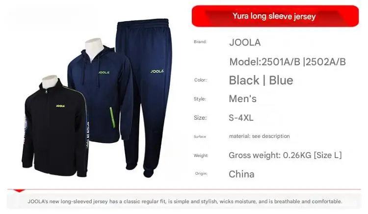 New joola Sport jersey，Table tennis clothes for men women,long sleeve jacket coats pants trousers hoodies