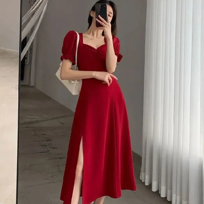Red Hepburn style French dress