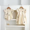 Korean Style Summer Girls' Lace Flying Dress Embroidered Floral Childrens Princess Dresses Charming Baby Bodysuit Sister Outfits 1