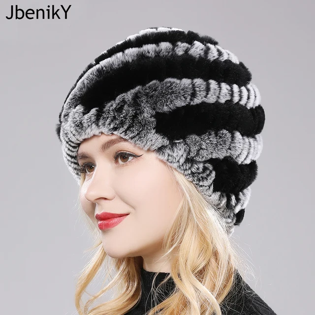 Women Winter Warm Real Rex Rabbit Fur Hat Snow Cap Winter Hats for Women Girls Real Fur Knit Skullies Beanies Natural Fluffy Hat 1