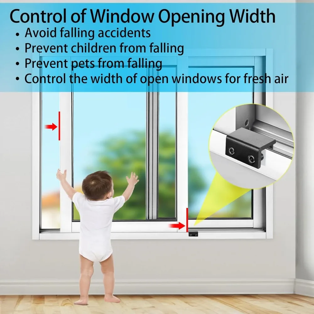 8/6/4 Sets Fensterschlösser für vertikale und horizontale Fenster, verstellbare Aluminium-Fensterstopper, ohne Bohren – Detail 3