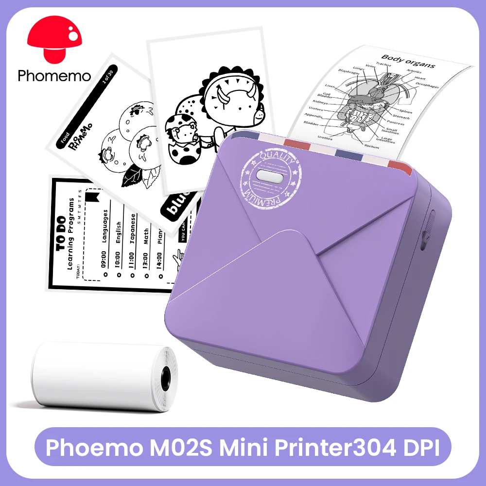 Portable Printer Phomemo M02S Thermal Mini Printer 300dpi Inkless ...