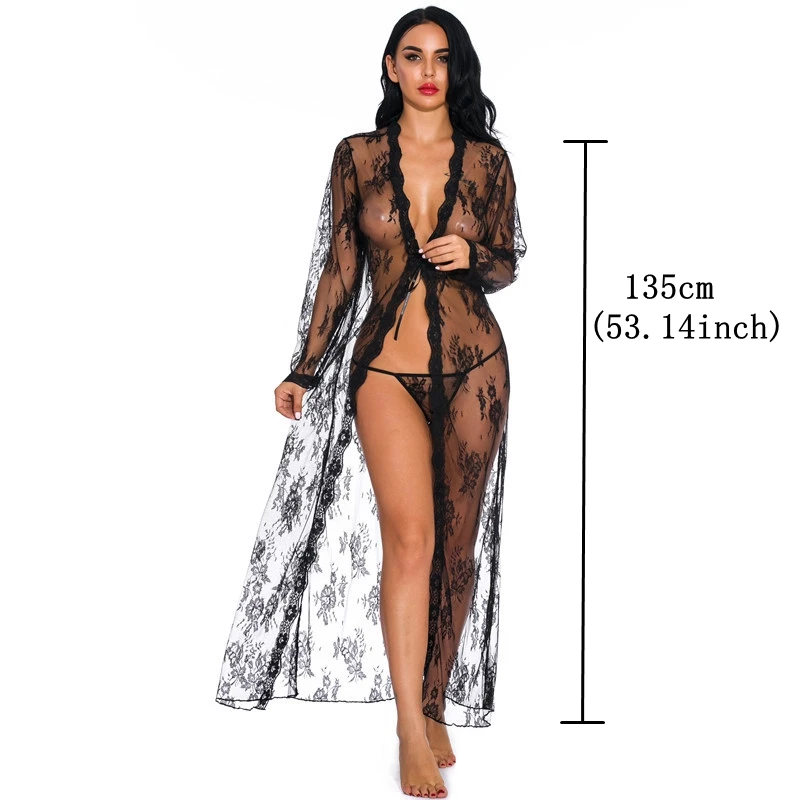 Lingerie for Sex 18 Female Robes Hollow Long Bathrobe Woman Stripper Outfit Dancewear See Through Exotic Costumes Drop Shipping