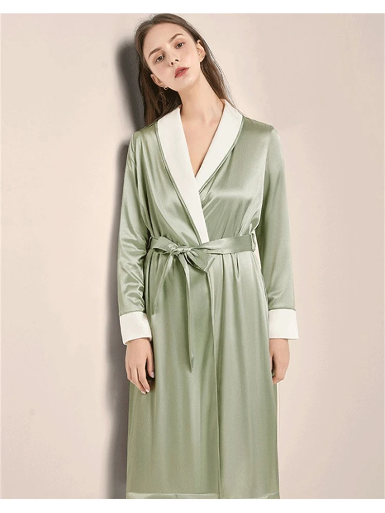 Dress Women's Double-Layer Silk Pajamas Autumn and Winter Fleece Lined Padded Warm Keeping Cashmere Long Solid Color Home Wear