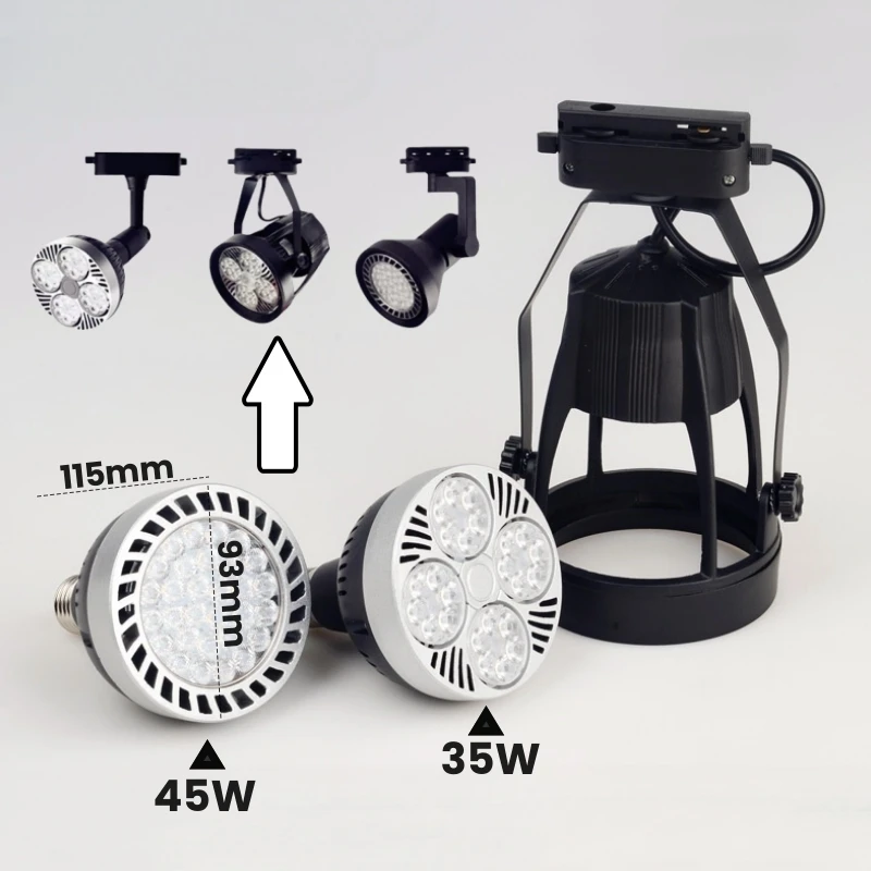 PAR30 LED E27 Track Light Bracket Base 2-Wires Rail Ceiling Lamps Holder Clothing Store Living Room Replaceable Spotlight Socket 3