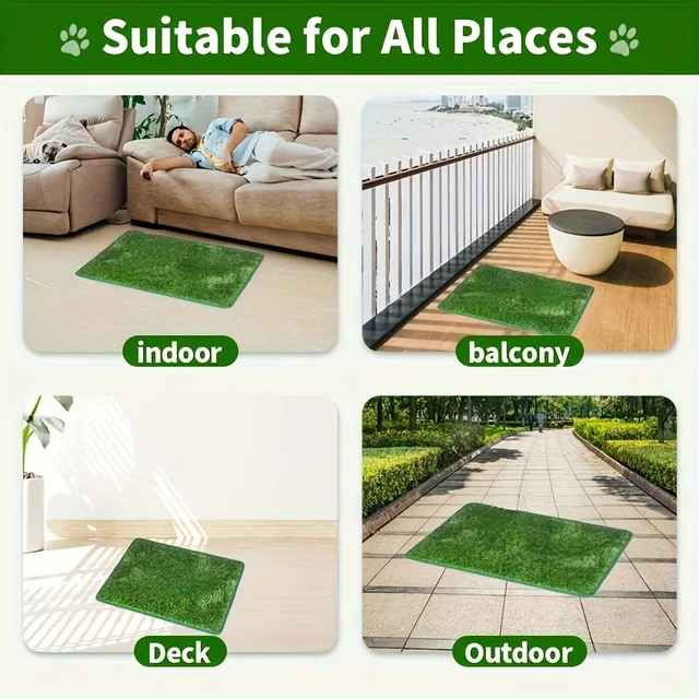 FUKUCHONG Washable Artificial Grass Dog Potty Trainer - Small to Large Size, Durable EVA Material, Green & Yellow Design for Ind 5