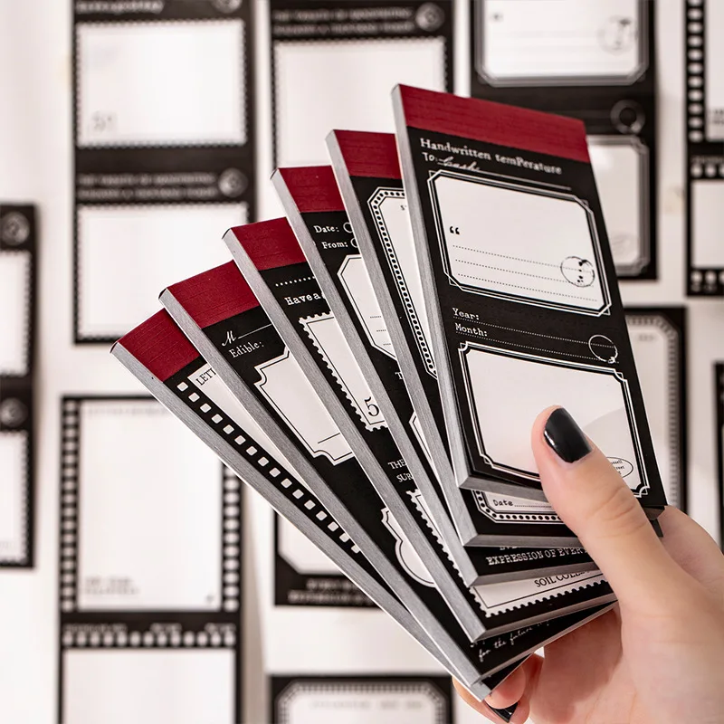 50 Fogli/Confezione Blocchi Note in Bianco e Nero con Bordo Vintage, Blocco per Appunti Vintage, Cancelleria per Scuola e Ufficio, Carta per Messaggi - immagine 2
