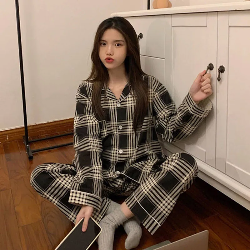 بيجامة مقاس كبير للنساء ، أكمام طويلة ، طية صدر ال...