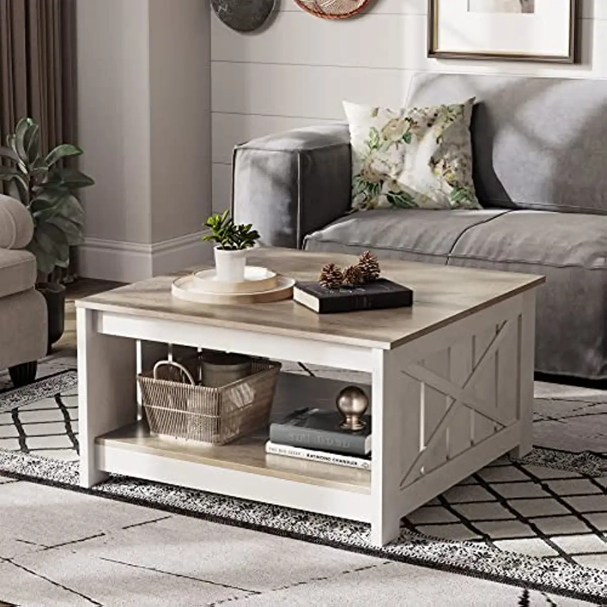 White square 2024 farmhouse coffee table