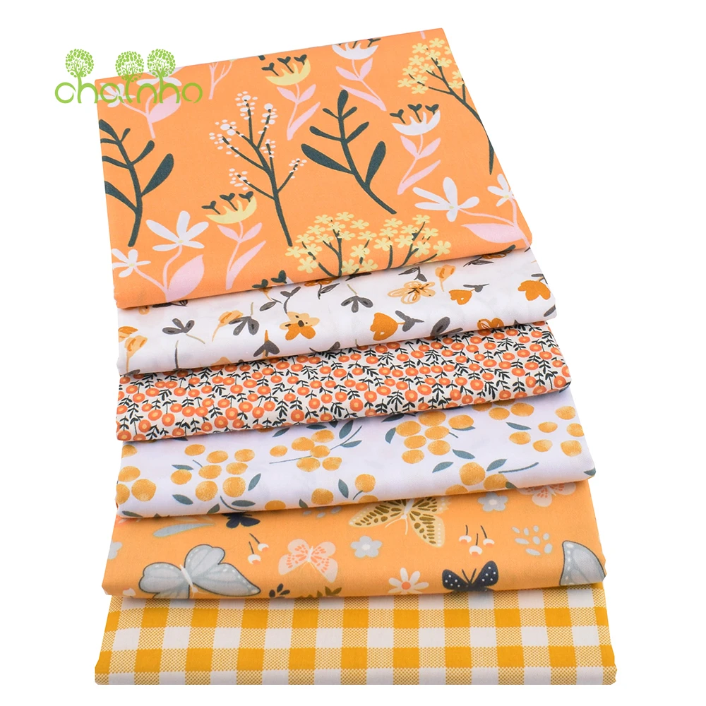 Printed Twill Cotton Fabric,Orange Floral Series,Patchwork Cloth For DIY Sewing Quilting Baby&Child's Bedclothes Material