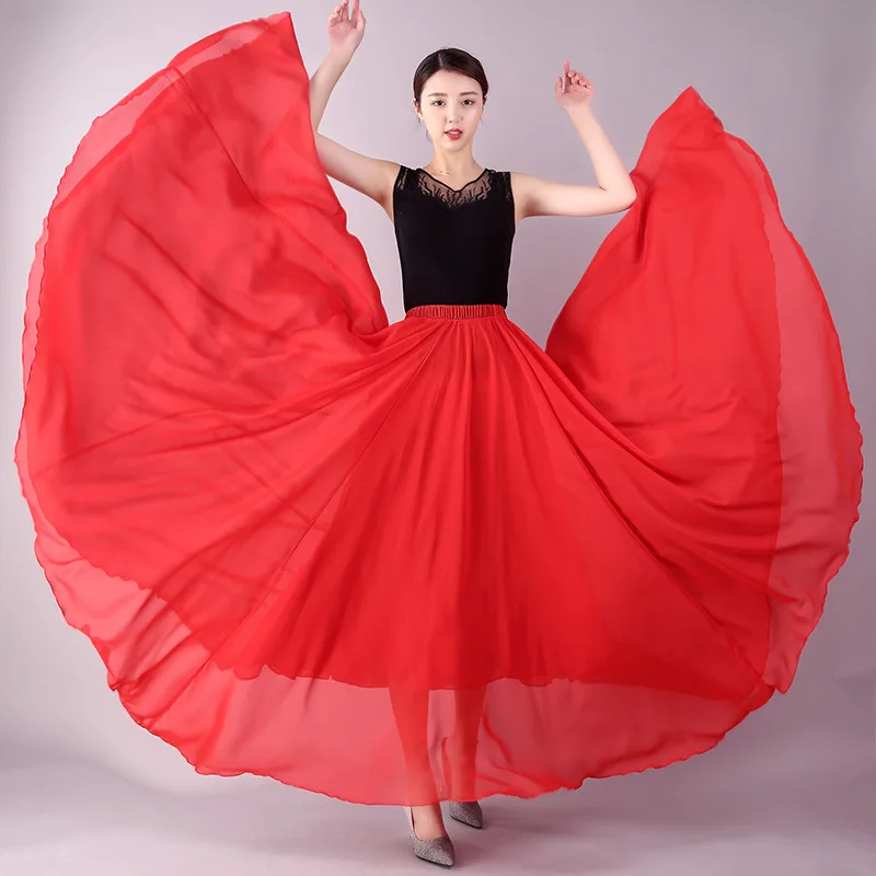 720 Degree Dance 2014 Pleated Long Large Swing Skirt Women's Summer Solid Color High Waist Chiffon Long Skirt Large Swing Skirt