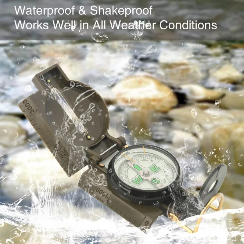 Waterproof Compass Waterproof High Precision Compass Outdoor Gadget Sports Hiking Mountaineering Professional Military Army Metal Sight Camping