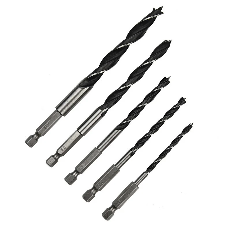 

5pcs 1/4 4/5/6/8 10mm Hexagonal Handle Three Pointed Woodworki Drill Bit Set Woodworking Hole Reaming Power Tool