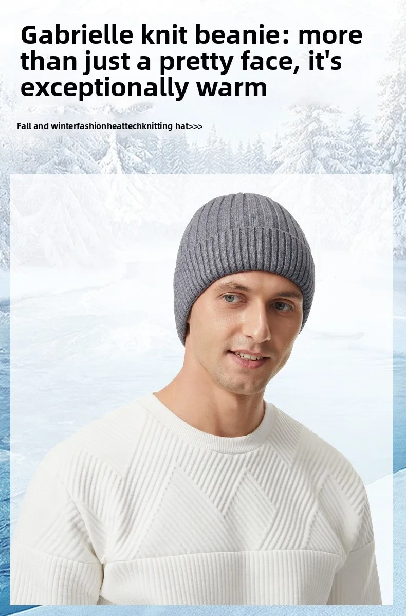 Fleece-Strickmützen für Herren und Damen, Winter, verdickt, warm, Radfahren, kalter Gehörschutz, einfarbig, Wollpullover, Beanie-Mütze – Detail 1