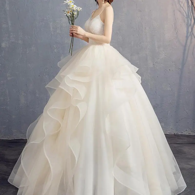 Fahsion Spaghetti Straps Bridal Gown Classic Sexy V-neck Wedding Dresses Simple Tulle Sukienka Na Wesele Plus Size Customized 4