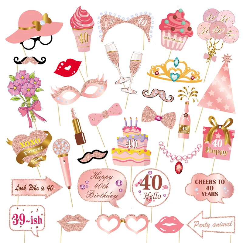 1set pink 13 16 18 30 40 50 60 photo booth props adult birthday party decoration birthday photo props supplies