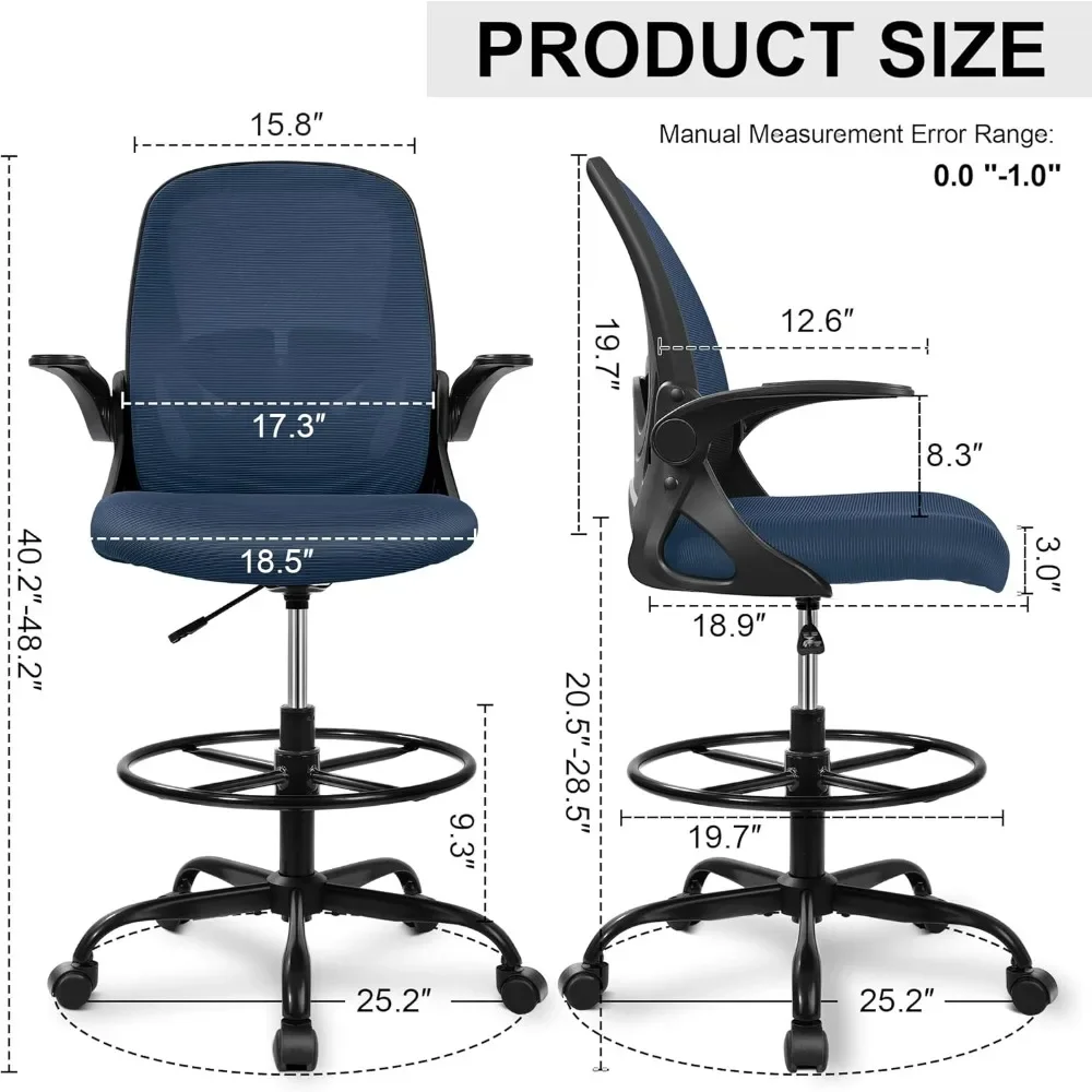 New2025-Drafting Chair Tall Office Chair with Flip-up Armrests Executive Ergonomic Computer Standing Desk Chair with Lumbar Supp