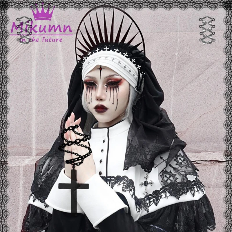 

Dark Gothic Halloween Black White Cross Lace Hairband Lolita Cosplay Headwear Party Costume Accessorie