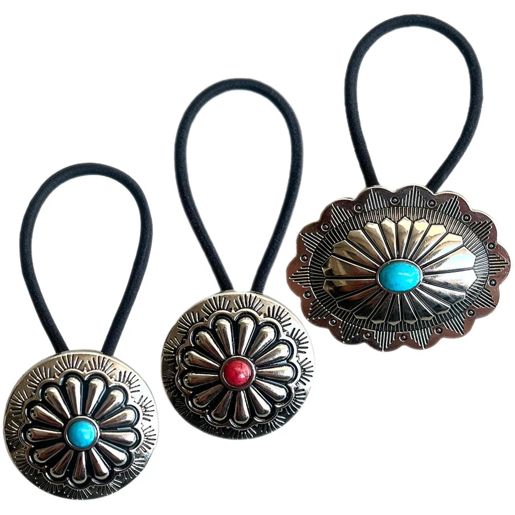 Fomiyes Metal Hair Barrettess Turquoise Stone Ponytail Holder 3Pcs Elastic S Vintage Hair Ropes Hair Bands Women Girls 3pcs pack hot selling chinese calligraphy brushes pen for stone badger hair ink brush pen gift box set