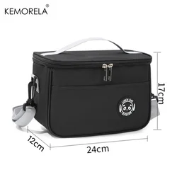 Thermal Oxford Fabric Insulated Lunch Bag with Crossbody Strap and Zipper Closure (Black Small)