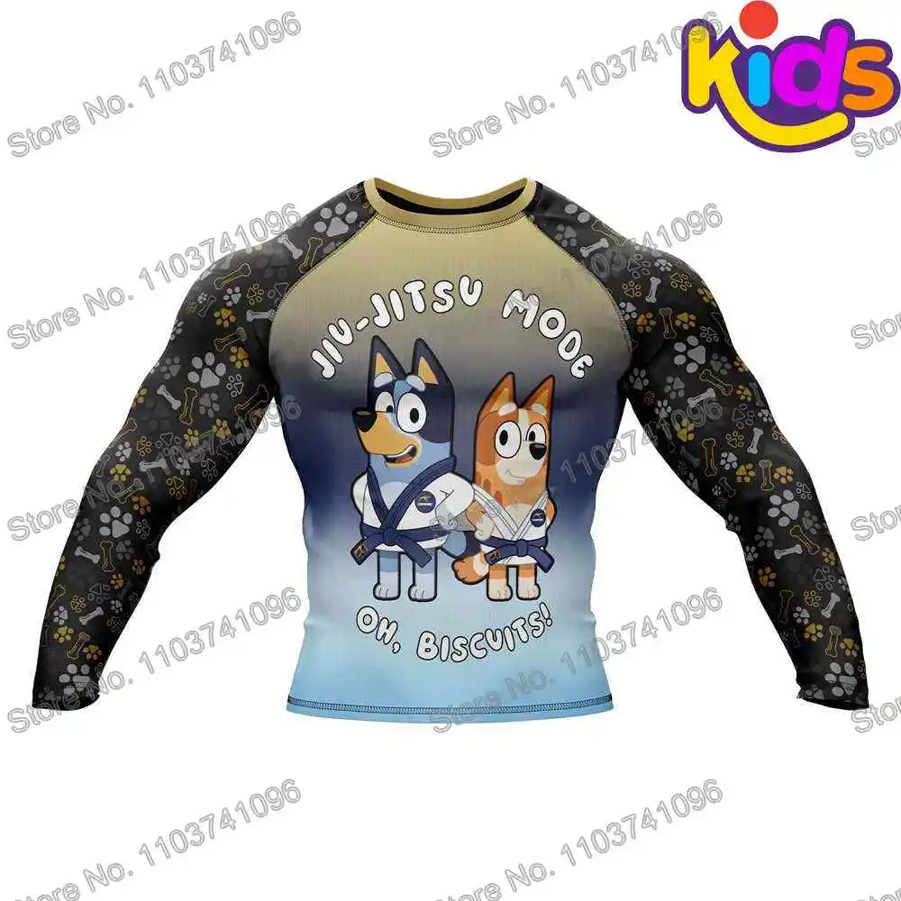 Rash Guard Surfing Swimsuit Kids Heeler Rollers Diving T-Shirt Tight Long Sleeve Boys Rash Guard BJJ MMA Swimwear Surf Clothing Beach Floatsuit Girls Tops