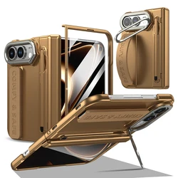 Premium Matte Finish Phone Case Kit with Wrist Strap, Stylus Pen, Screen Protector, Lens Frame, and Kickstand Hinge Guard for iPhone DUO (Gold)