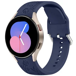 Floral Engraved 20mm Watchband Strap for 20mm (Navy blue)