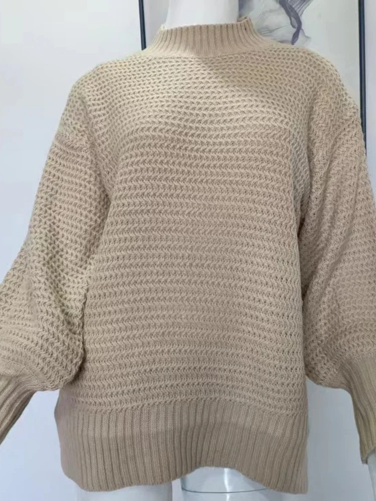 Women\'s Sweater Half High Collar Solid Color Pullover Fashion Autumn Winter Elegant Temperament Tops Commuting Women\'s Clothing