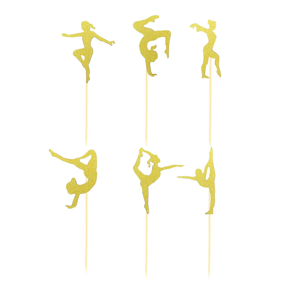 

24 Pcs Aerobics Party Cupcake Toppers Gold Decor Fitness Theme Yoga Picks for Birthday Dessert Gymnastics Love