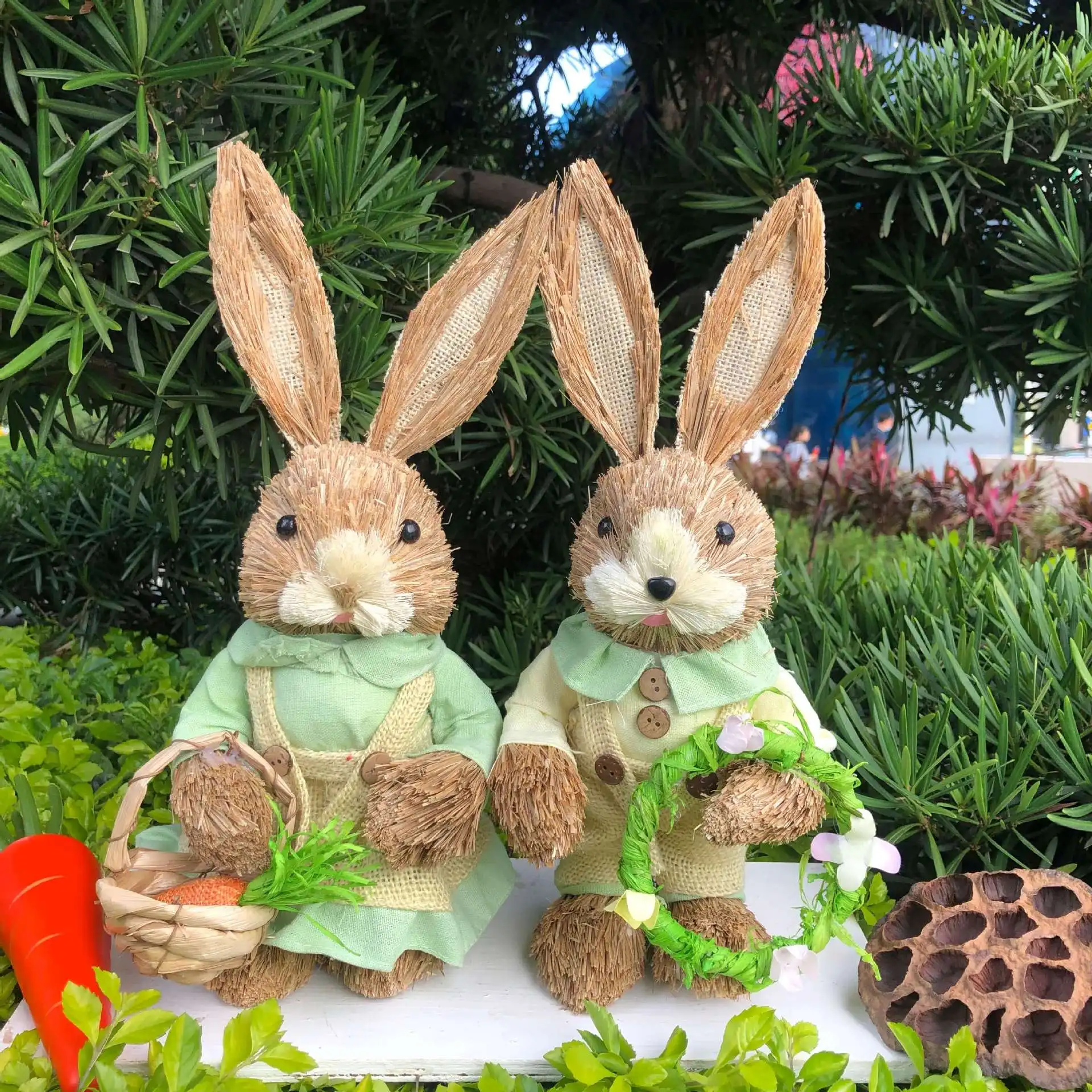 2023 Year Easter Decorations Cute Straw Rabbits Bunny Decorations