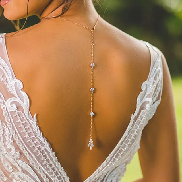 Luxury Flower Zircon Bridal Back Chain Necklace Long Drop Women Summer Full CZ Bride Lady Body Chain Wedding Jewelry Wholesale 1