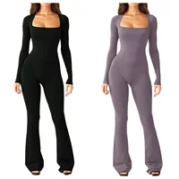 New Popular Women Wide Leg Yoga Bodysuit Outfit One Piece Gym Fitness High Quality Sport Long Sleeve Plus Size Jumpsuit