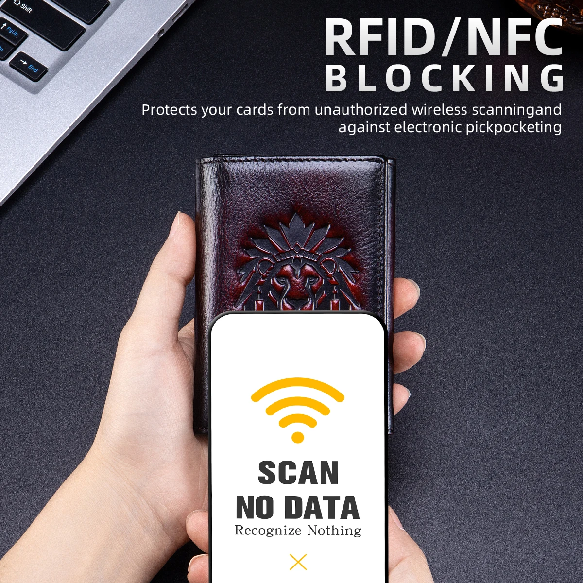 Vintage Men's Genuine Leather Slim RFID Blocking Trifold Wallet with ID Window and Card Slots