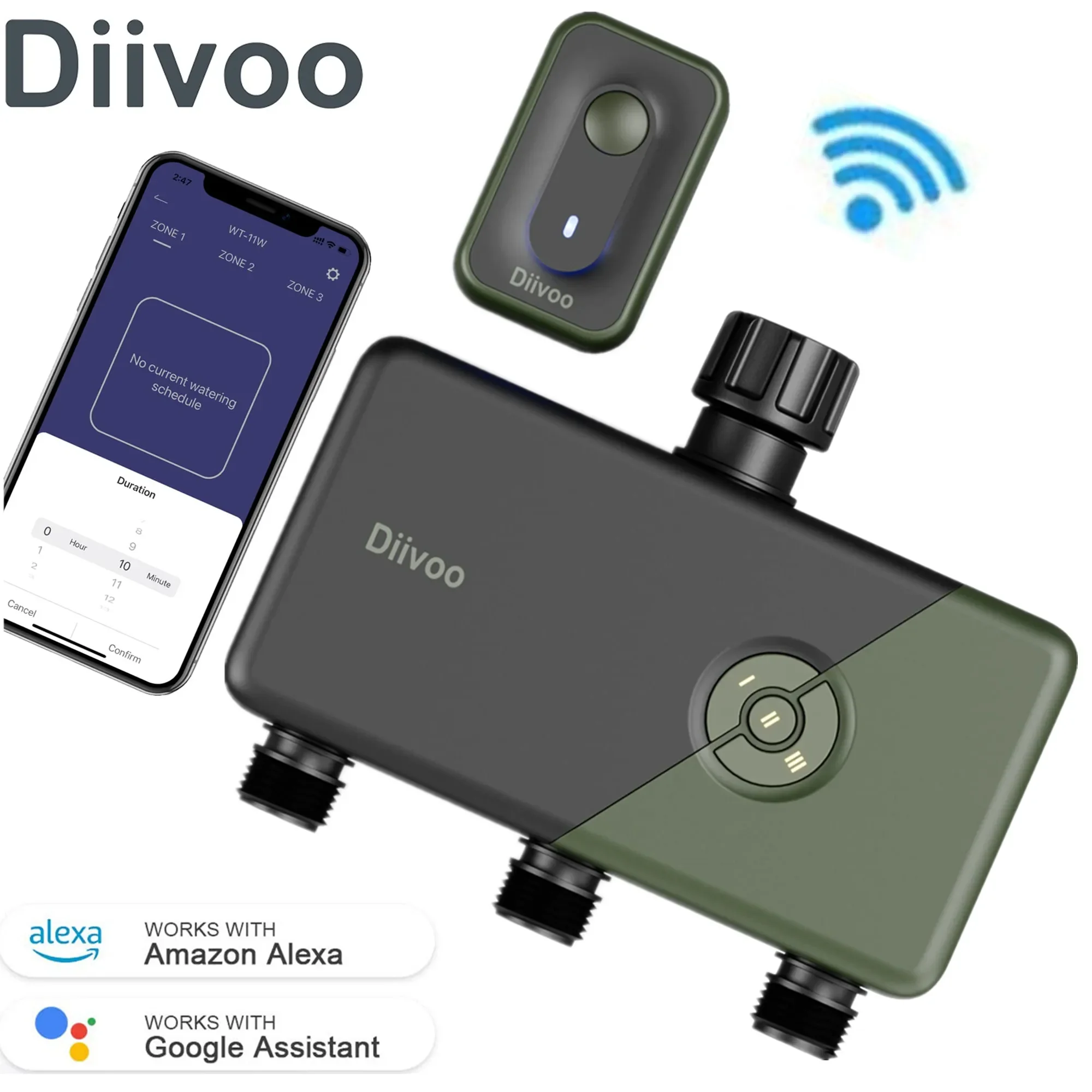 Diivoo 1/2/3 Zone Garden WiFi Water Timer Wifi Automatic Drip Irrigation Controller Water Valve Garden Automatic Watering System 1