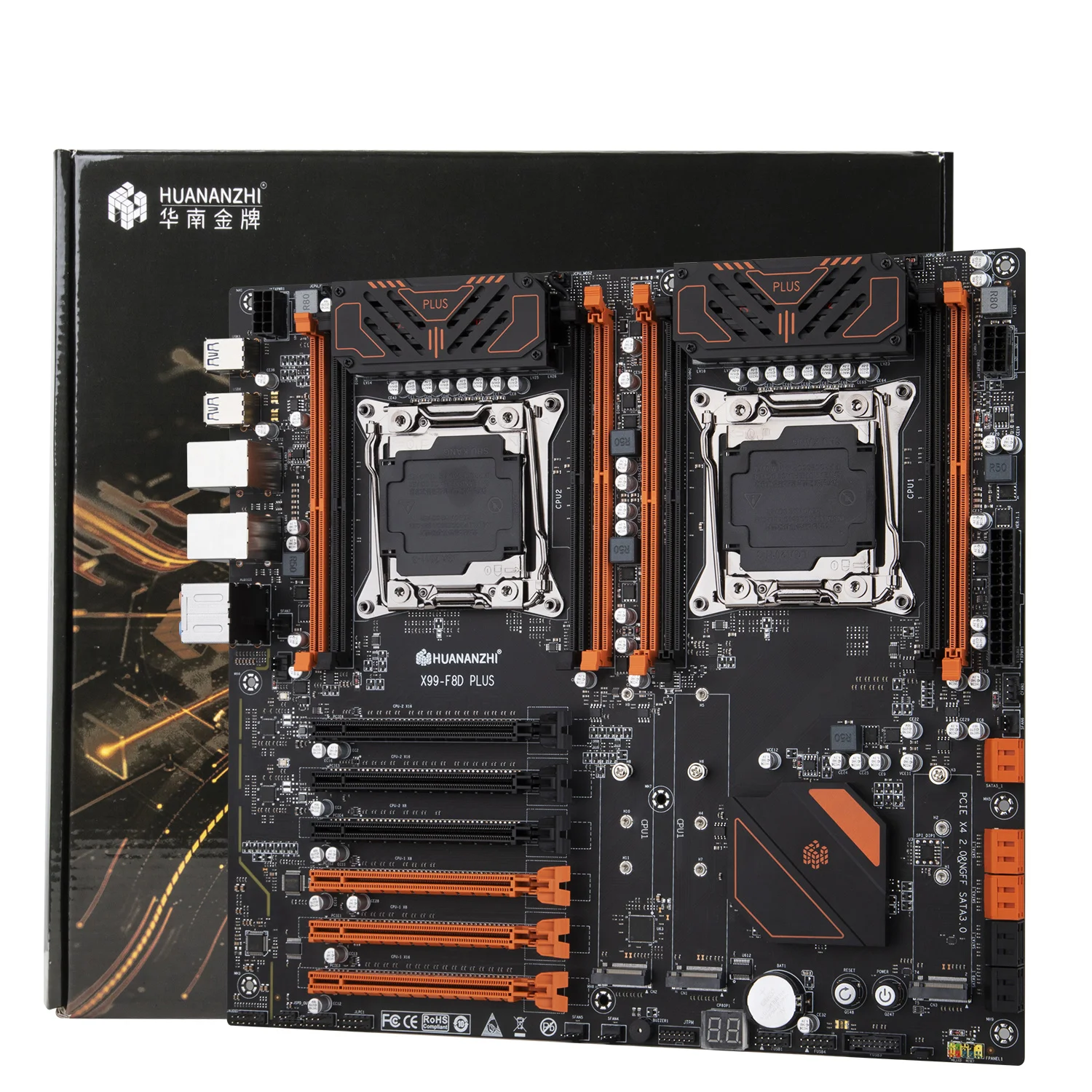 Huananzhi f8d plus x99 motherboard dual cpu lga 64046-3 e5 v3 ddr4 recc 2011 gb m.2 nvme ngff usb 512 E-ATX server