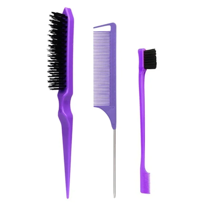 3Pcs Slick Back Hair Brush Set Bristle Hair Brush Brush Teasing Comb for Women Baby Kids Black Hair 5