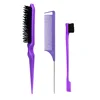 3Pcs Slick Back Hair Brush Set Bristle Hair Brush Brush Teasing Comb for Women Baby Kids Black Hair 5